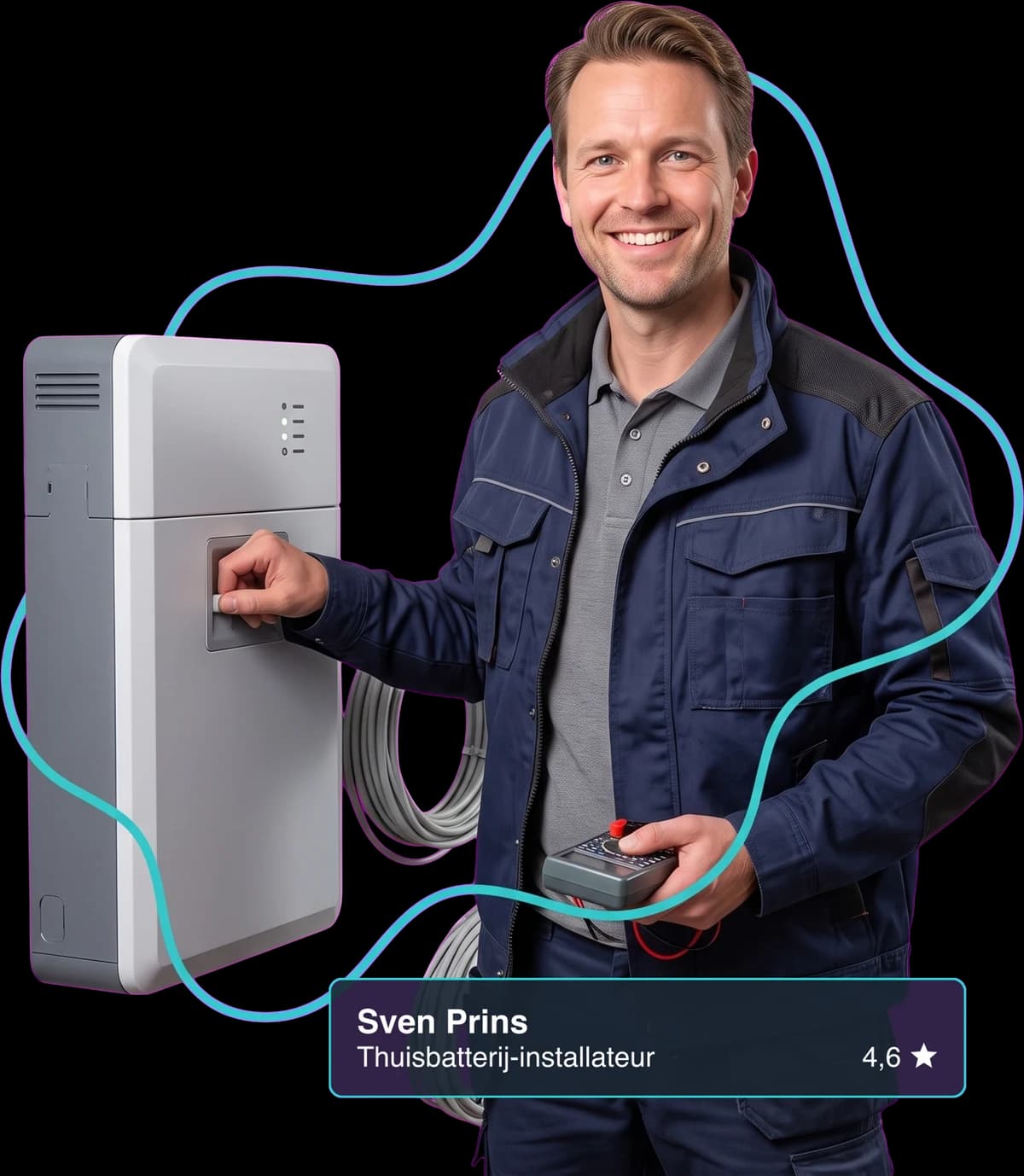 Thuisbatterij-installateur aan het werk